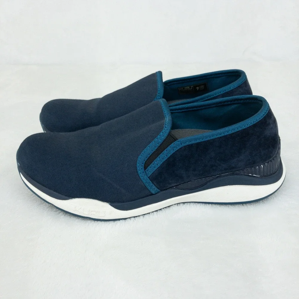 Kuru Atom Slip‎ On Womens Size 7 Navy Blue Canvas Suede Orthotic Walking Shoes